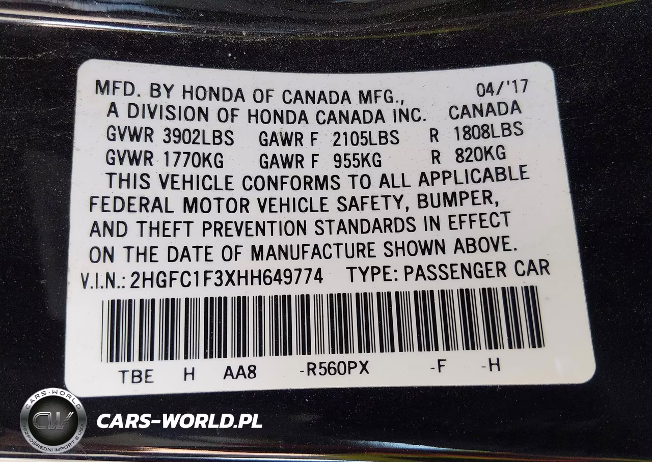 2017 Honda Civic Ex-T VIN:2HGFC1F3XHH649774 - 9