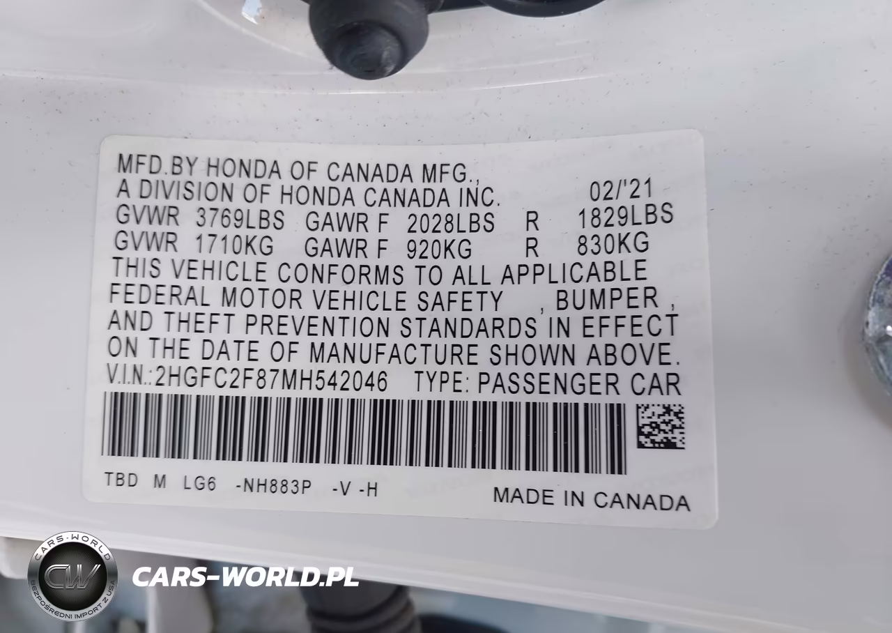 2021 Honda Civic Sport VIN:2HGFC2F87MH542046 - 9
