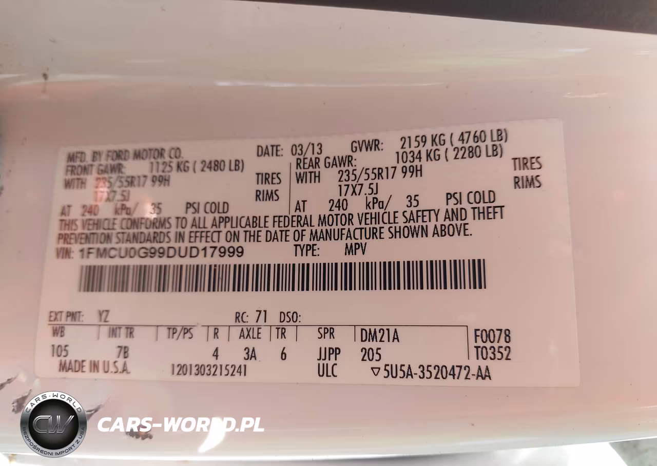 2013 Ford Escape Se VIN:1FMCU0G99DUD17999 - 9