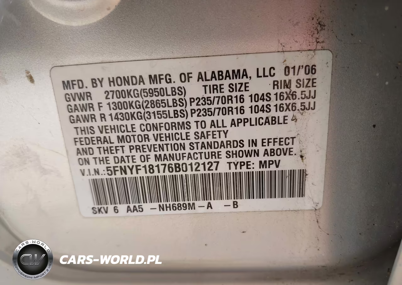 2006 Honda Pilot Lx VIN:5FNYF18176B012127 - 9