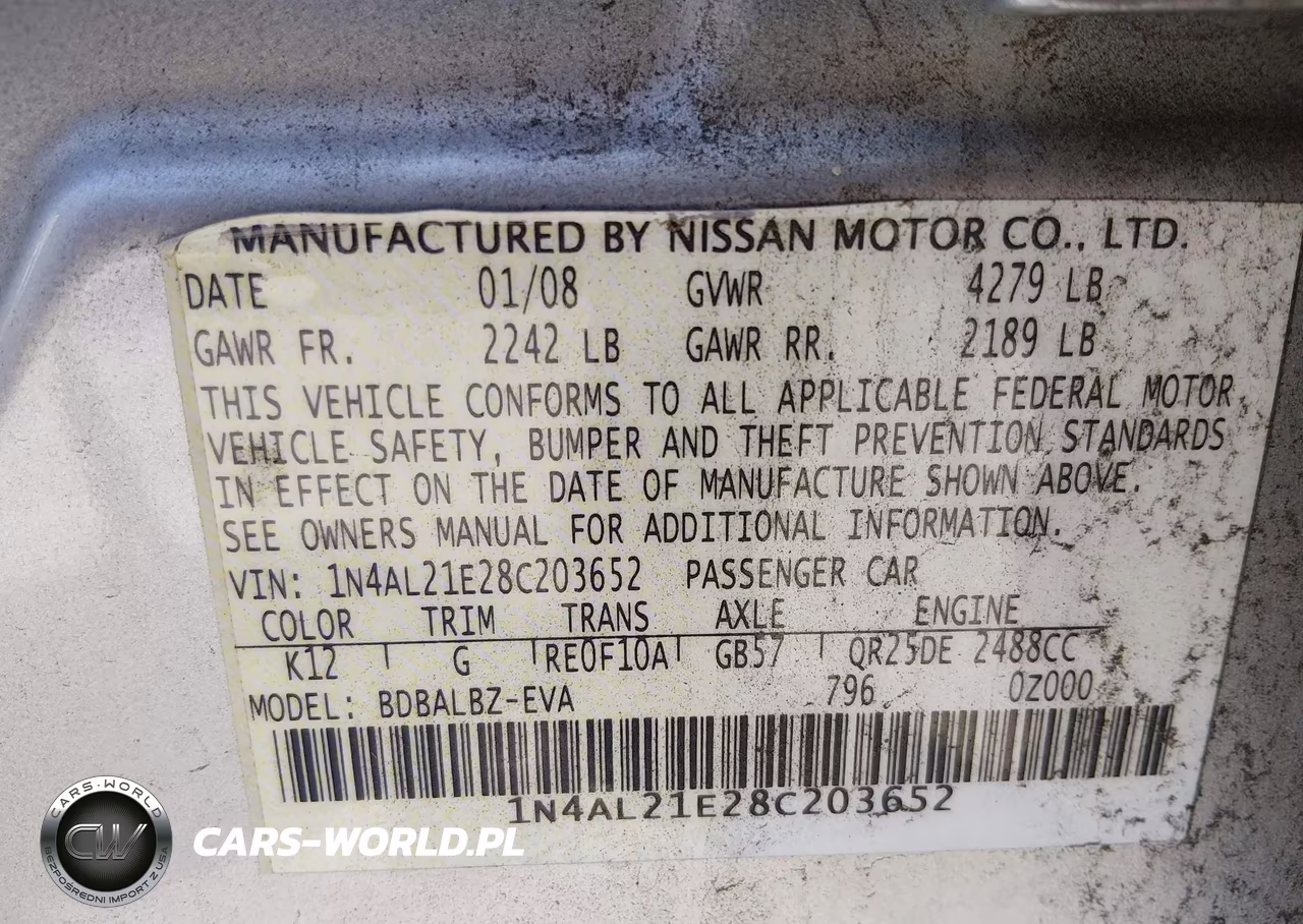 2008 Nissan Altima 2.5 S VIN:1N4AL21E28C203652 - 9