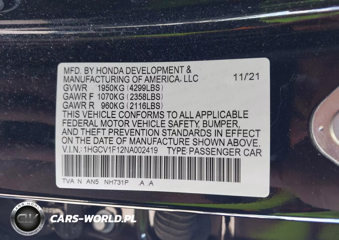 2022 Honda Accord Lx VIN:1HGCV1F12NA002419 - 9