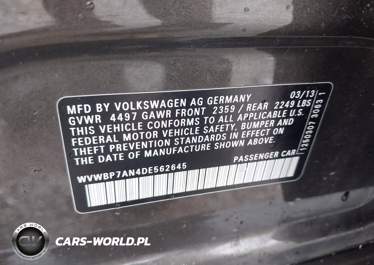 2013 Volkswagen Cc 2.0T Sport VIN:WVWBP7AN4DE562645 - 9