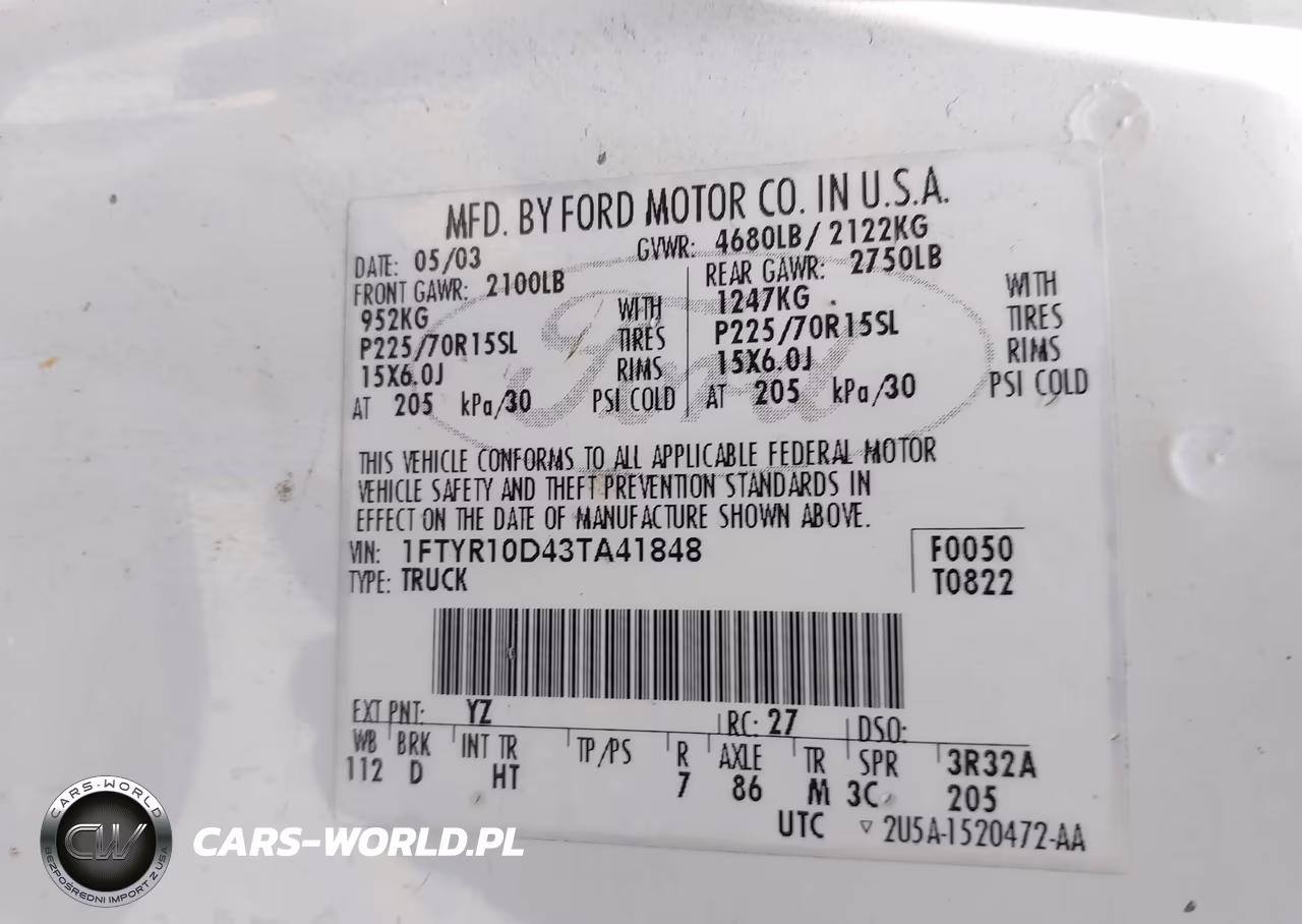 2003 Ford Ranger VIN:1FTYR10D43TA41848 - 9