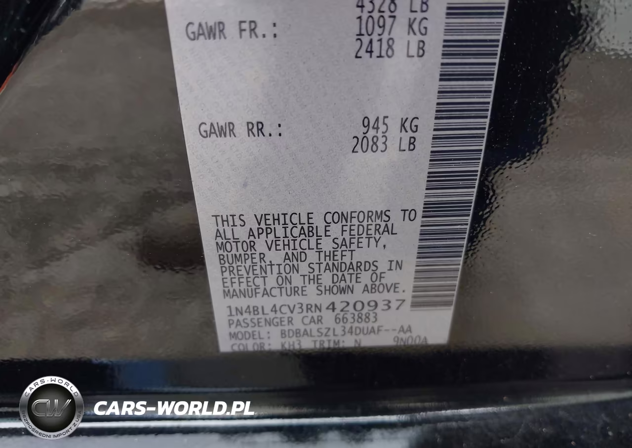 2024 Nissan Altima Sr Fwd VIN:1N4BL4CV3RN420937 - 9