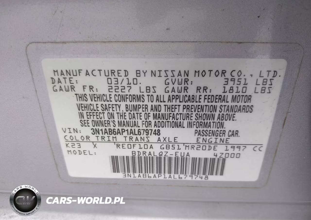 2010 Nissan Sentra 2.0 VIN:3N1AB6AP1AL679748 - 9