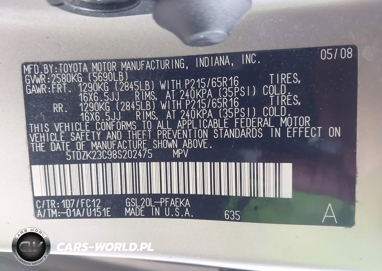 2008 Toyota Sienna Le VIN:5TDZK23C98S202475 - 9