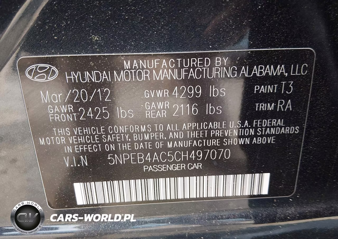 2012 Hyundai Sonata Gls VIN:5NPEB4AC5CH497070 - 9