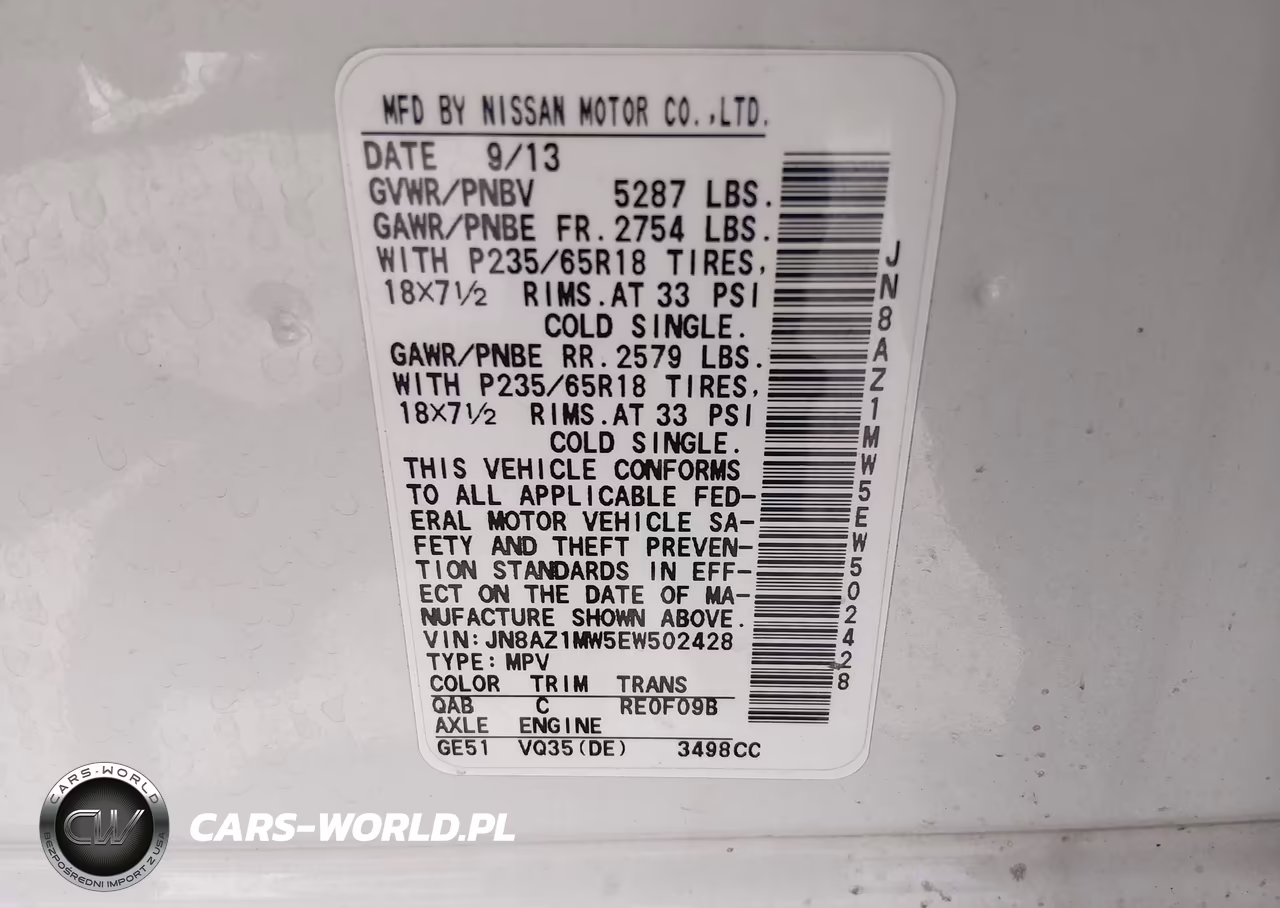 2014 Nissan Murano Sl VIN:JN8AZ1MW5EW502428 - 9