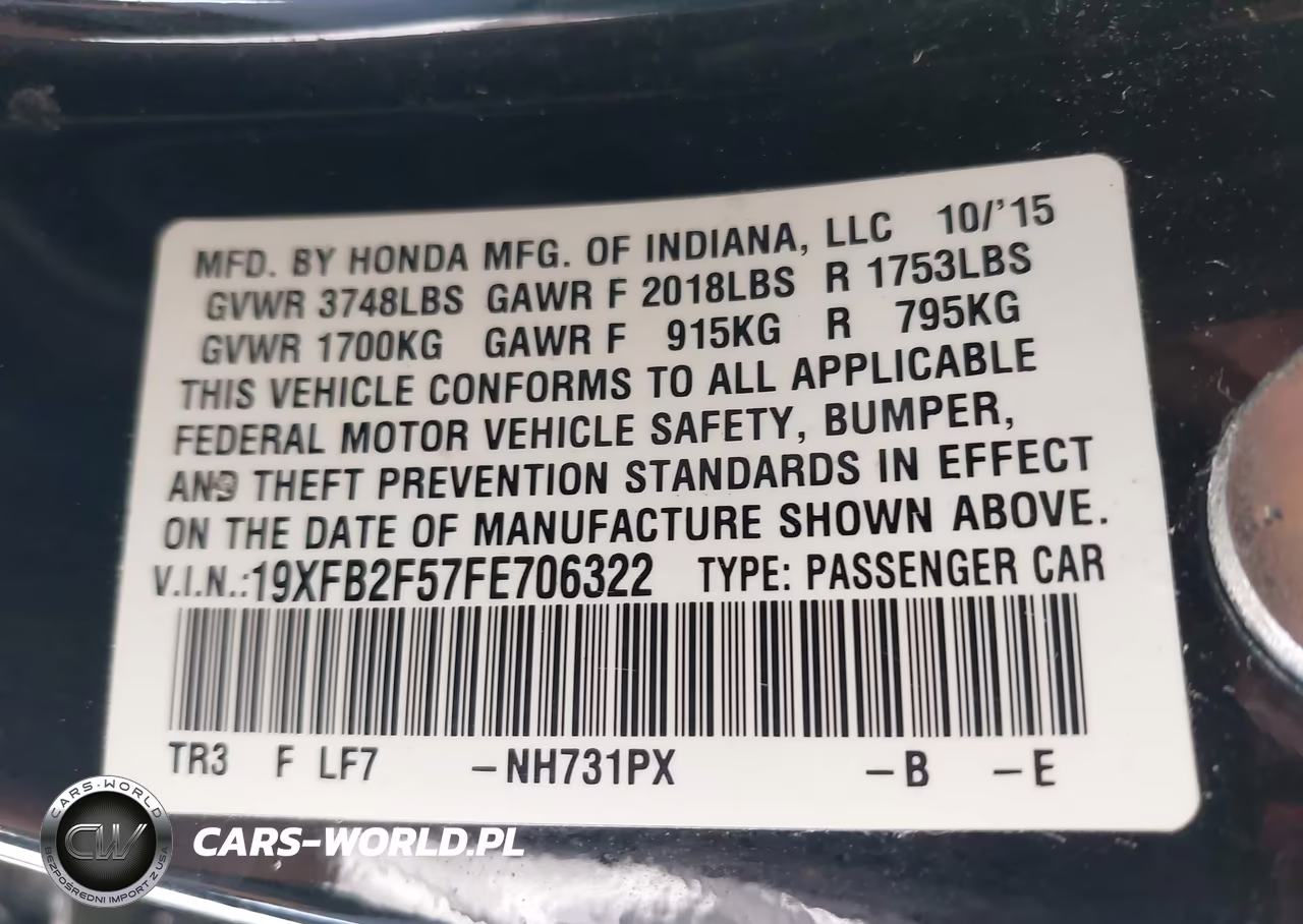 2015 Honda Civic Lx VIN:19XFB2F57FE706322 - 9
