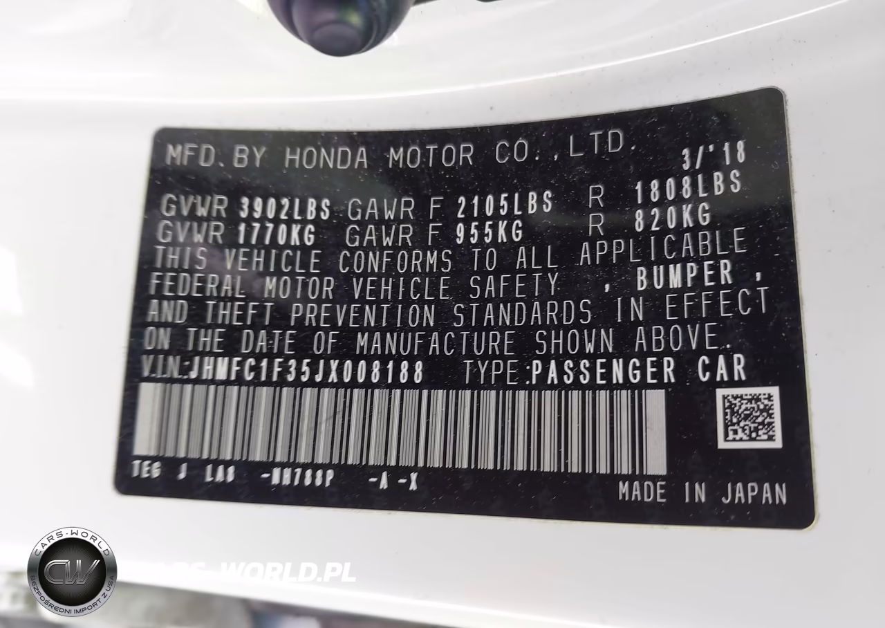 2018 Honda Civic Ex-T VIN:JHMFC1F35JX008188 - 9