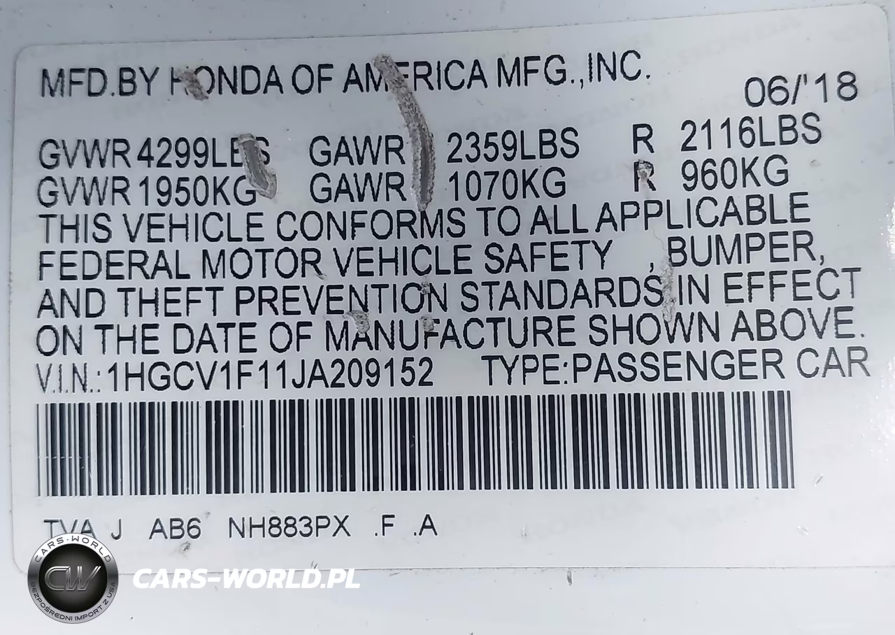 2018 Honda Accord Lx VIN:1HGCV1F11JA209152 - 9