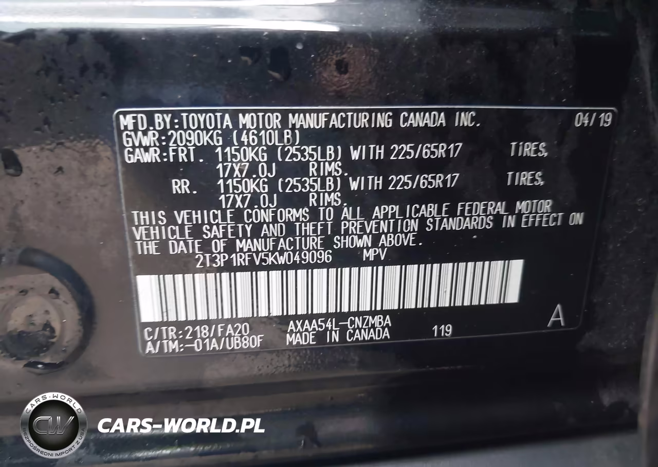 2019 Toyota Rav4 Xle VIN:2T3P1RFV5KW049096 - 9
