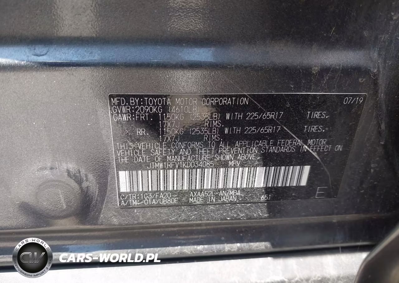 2019 Toyota Rav4 Xle VIN:JTMW1RFV1KD034085 - 9