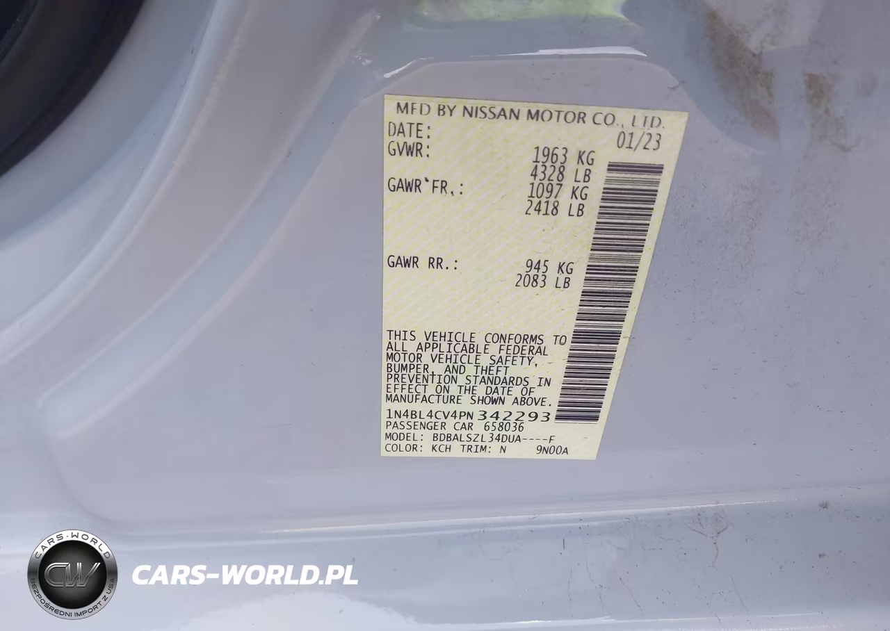 2023 Nissan Altima Sr Fwd VIN:1N4BL4CV4PN342293 - 9