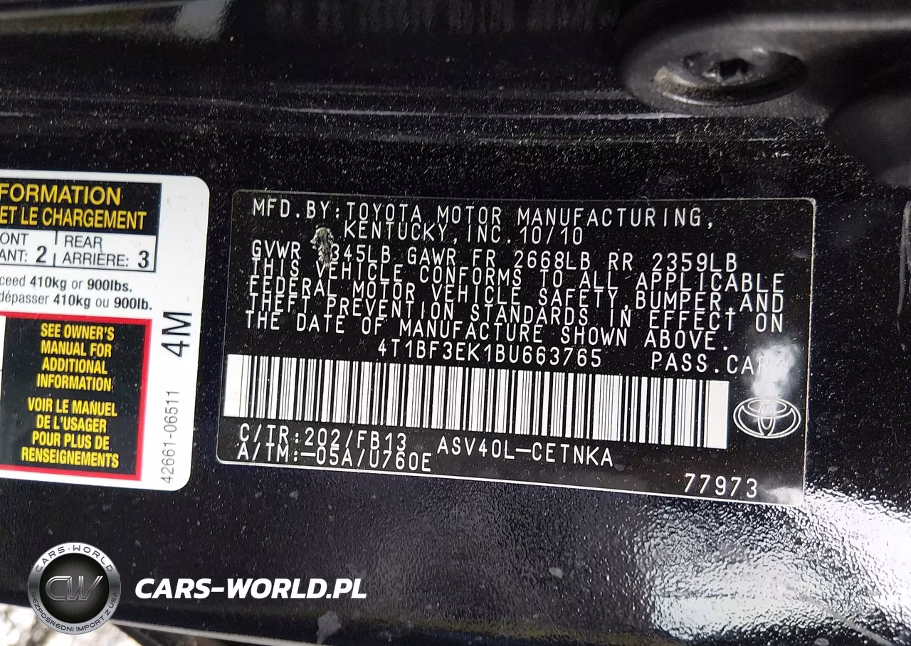 2011 Toyota Camry Le VIN:4T1BF3EK1BU663765 - 9