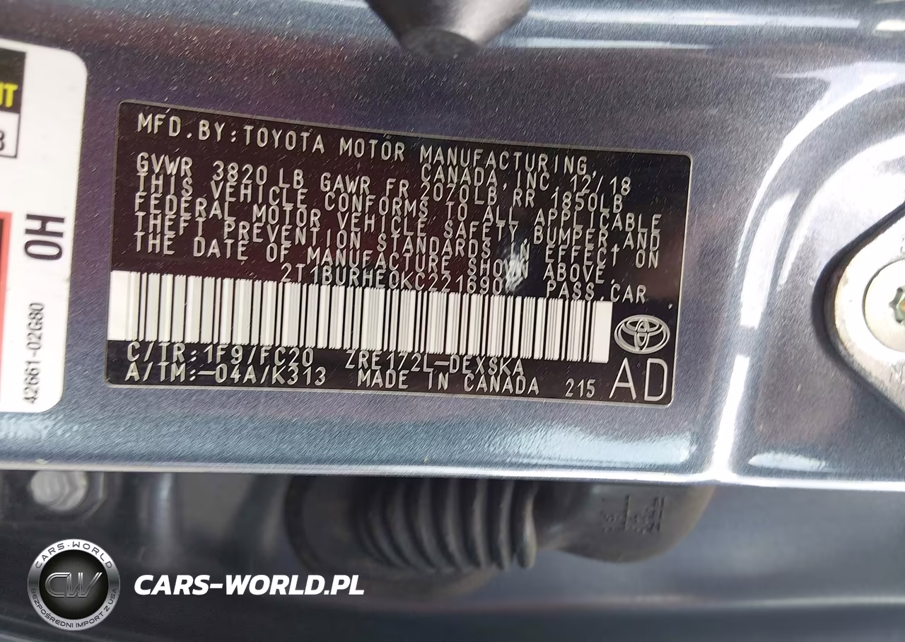 2019 Toyota Corolla Se VIN:2T1BURHE0KC221690 - 9
