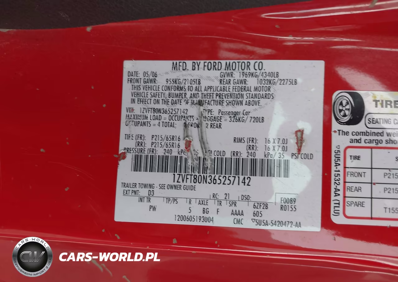 2006 Ford Mustang V6 VIN:1ZVFT80N365257142 - 9