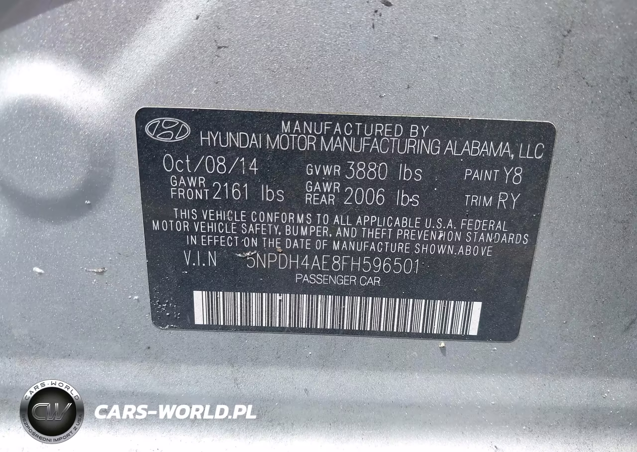 2015 Hyundai Elantra Limited VIN:5NPDH4AE8FH596501 - 9