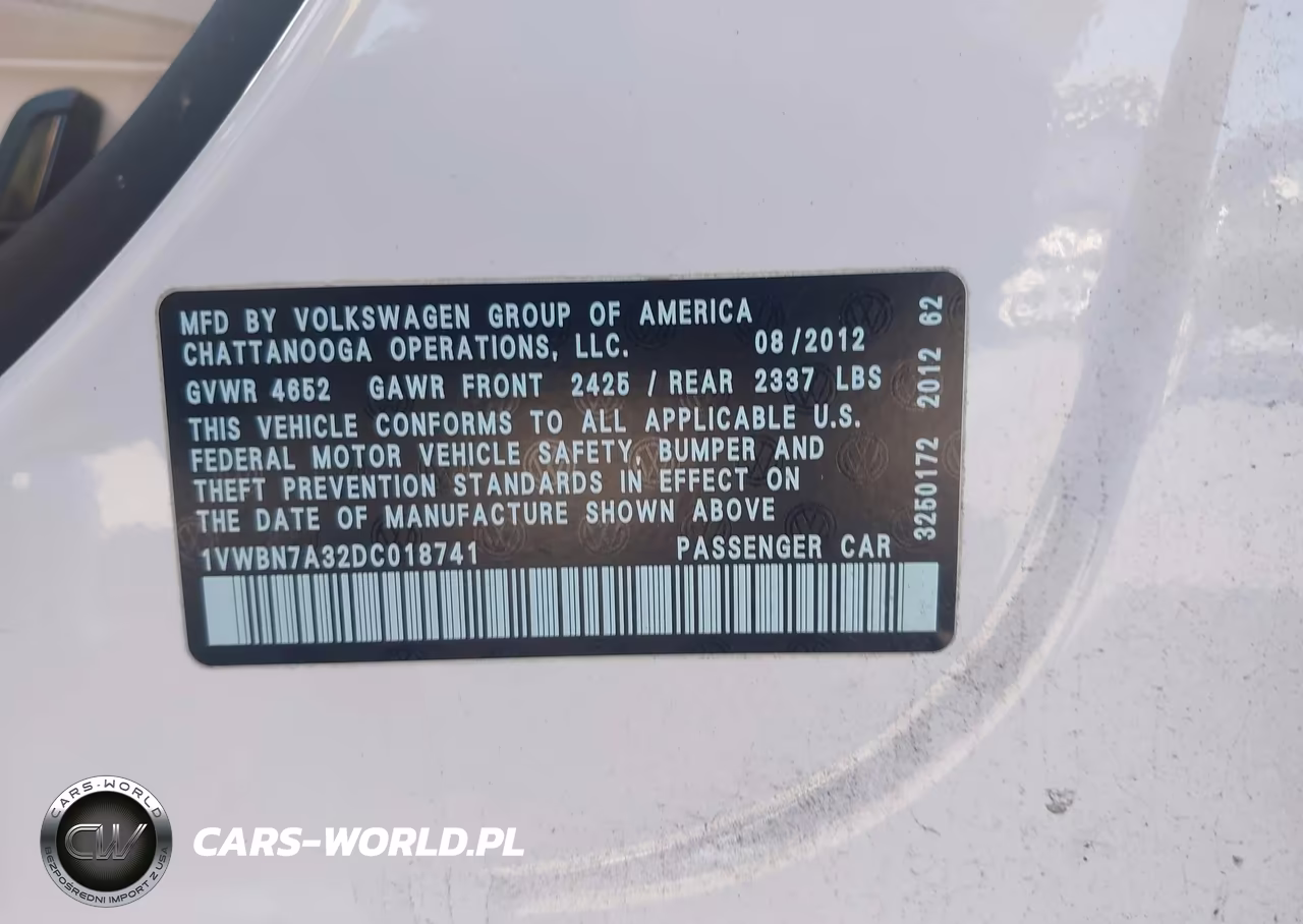 2013 Volkswagen Passat 2.0L Tdi Se VIN:1VWBN7A32DC018741 - 9