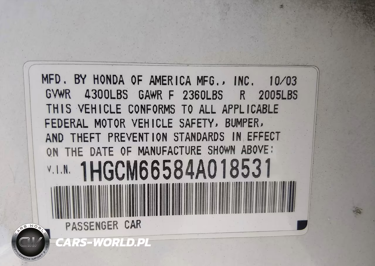 2004 Honda Accord 3.0 Ex VIN:1HGCM66584A018531 - 9