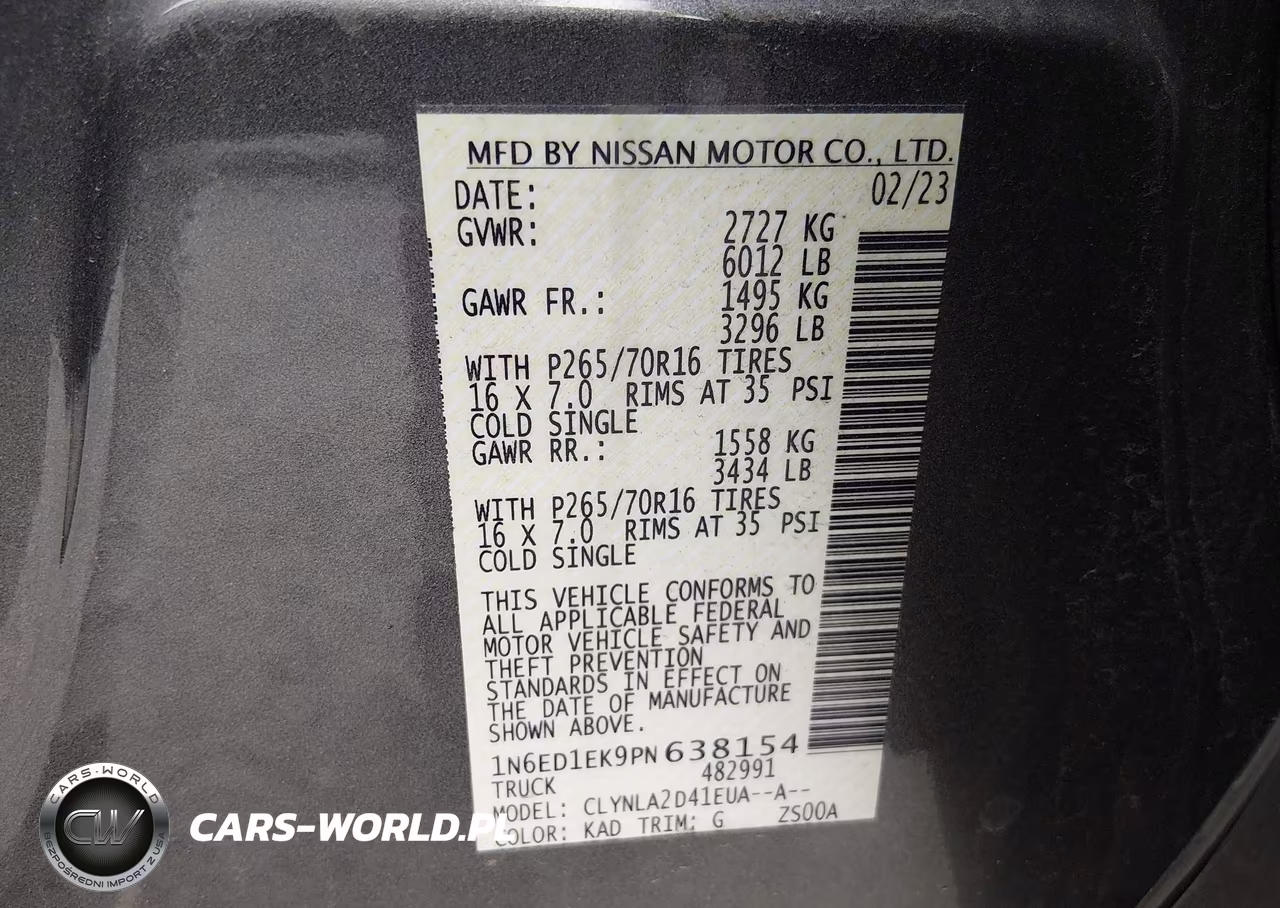 2023 Nissan Frontier S 4X4 VIN:1N6ED1EK9PN638154 - 9