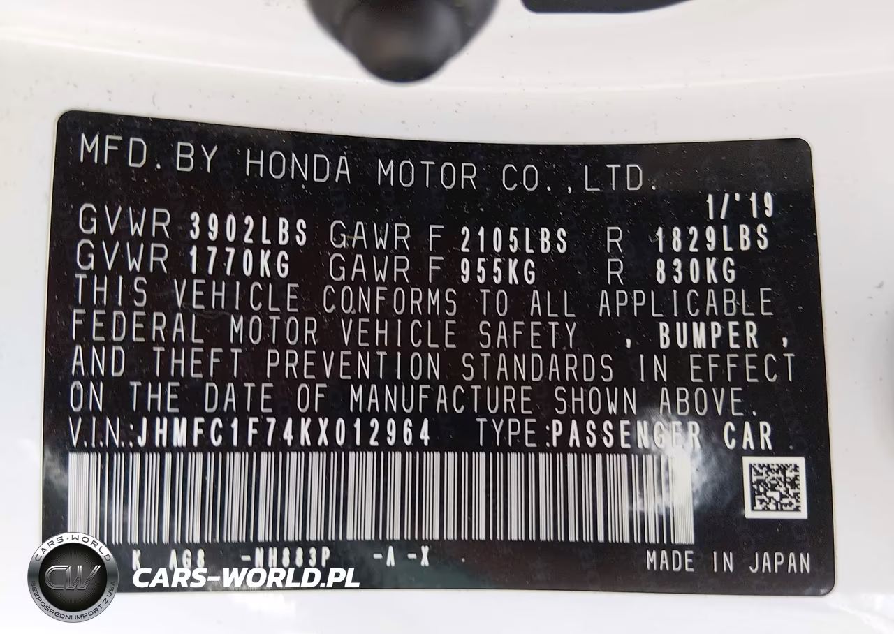 2019 Honda Civic Ex-L VIN:JHMFC1F74KX012964 - 9