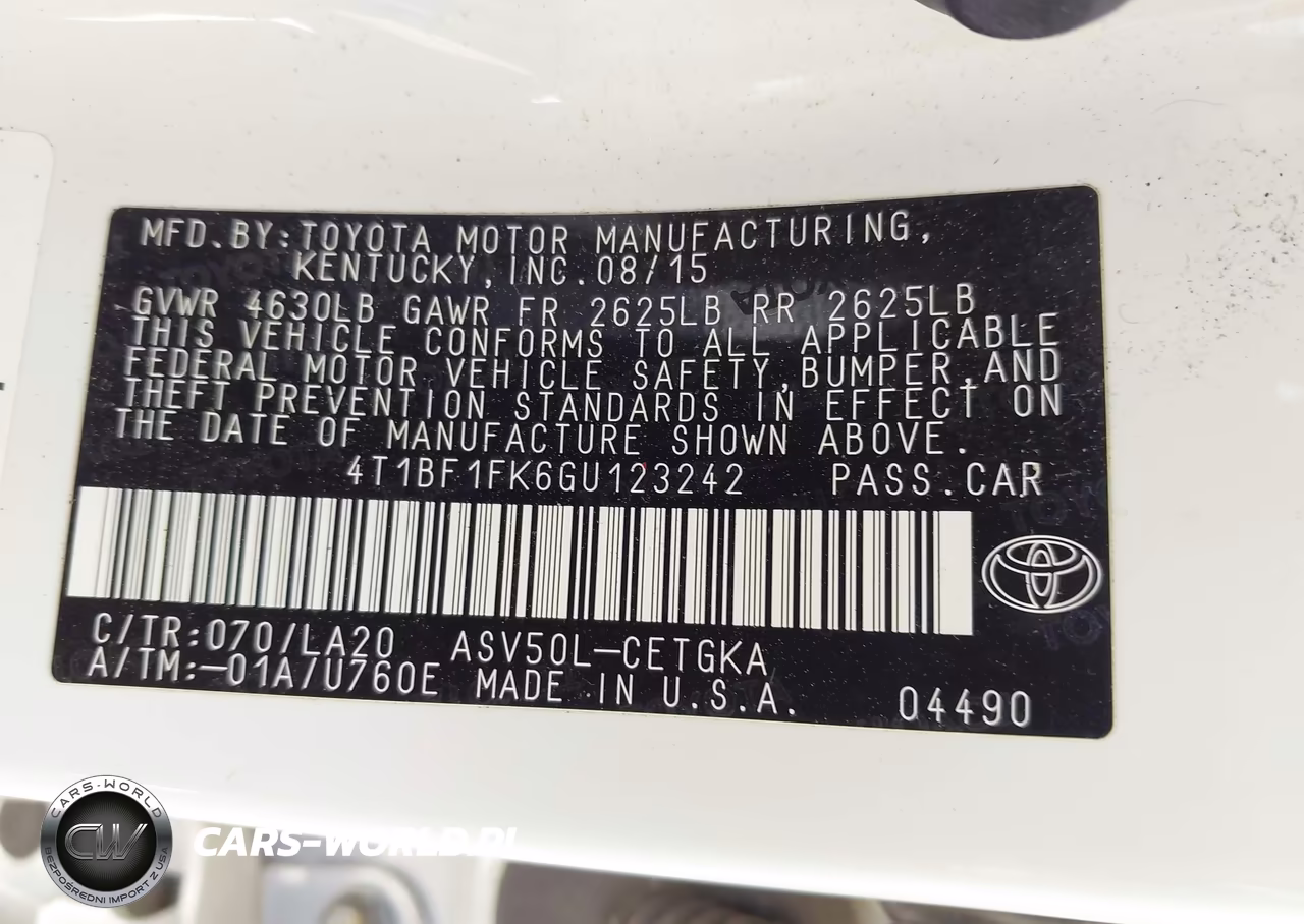 2016 Toyota Camry Xle VIN:4T1BF1FK6GU123242 - 9