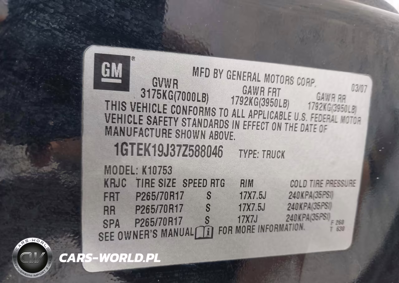 2007 GMC Sierra 1500 Sle1 VIN:1GTEK19J37Z588046 - 9