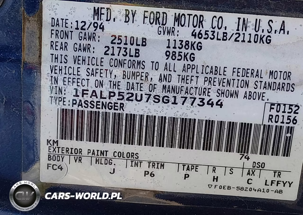 1995 Ford Taurus Gl-Se VIN:1FALP52U7SG177344 - 9
