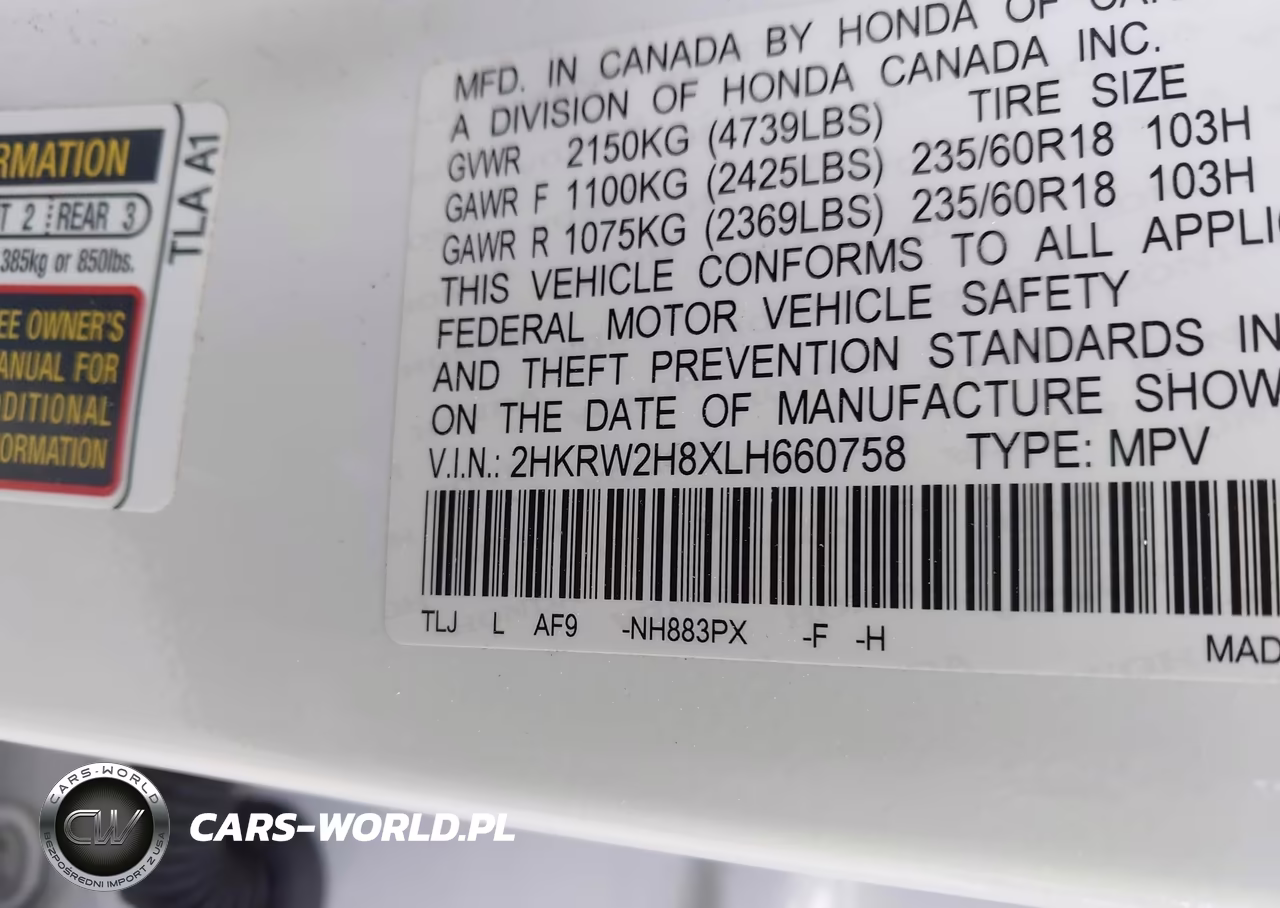 2020 Honda Cr-V Awd Ex-L VIN:2HKRW2H8XLH660758 - 9