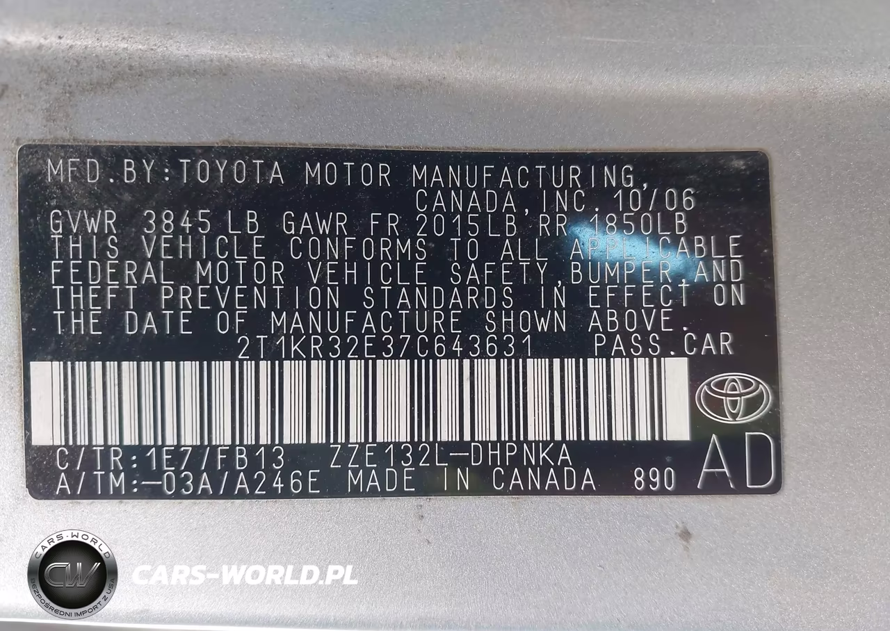 2007 Toyota Matrix Xr VIN:2T1KR32E37C643631 - 9