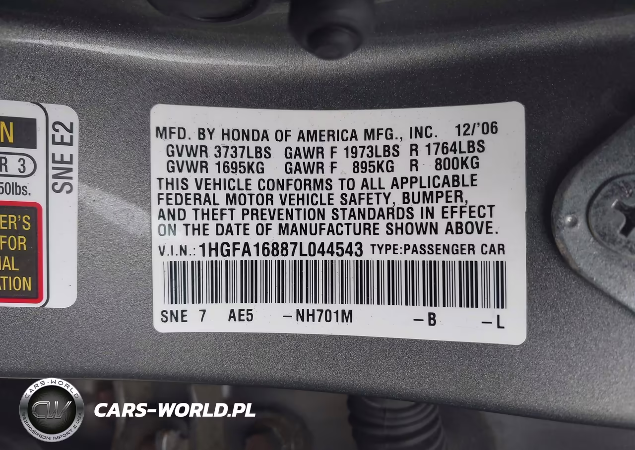 2007 Honda Civic Ex VIN:1HGFA16887L044543 - 9