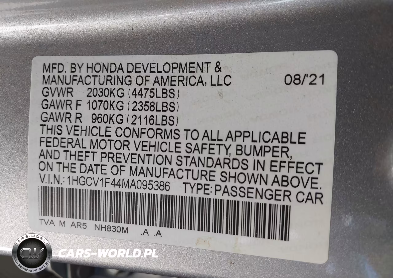 2021 Honda Accord Sport Special Edition VIN:1HGCV1F44MA095386 - 9