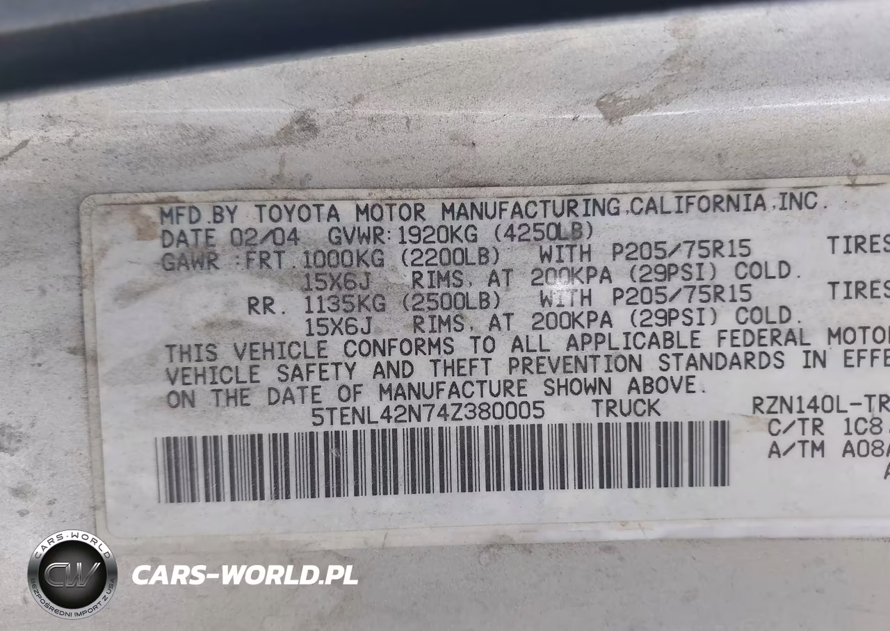 2004 Toyota Tacoma VIN:5TENL42N74Z380005 - 9