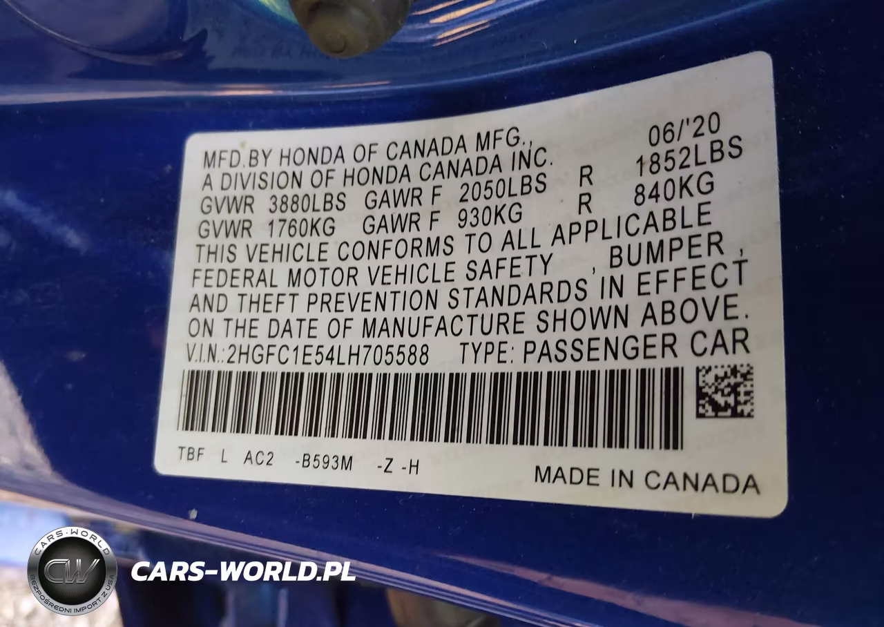 2020 Honda Civic Si Sedan VIN:2HGFC1E54LH705588 - 9
