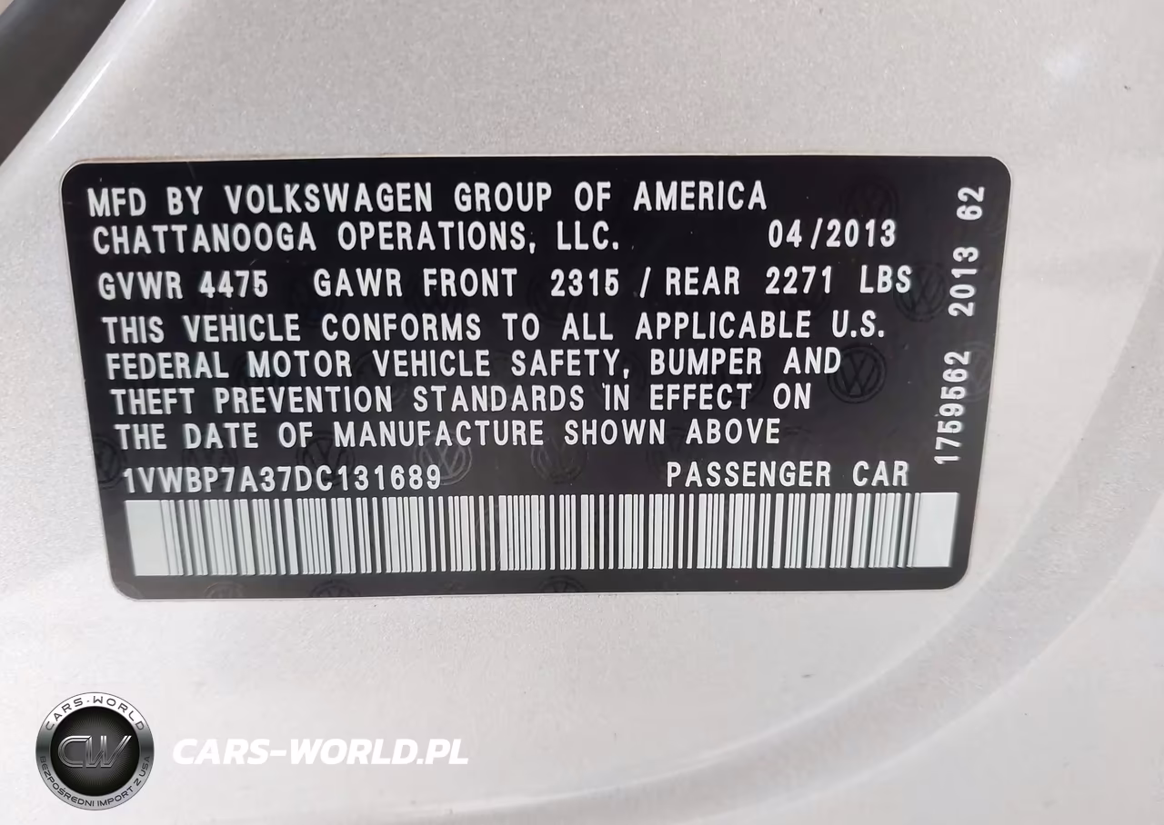 2013 Volkswagen Passat 2.5L Se VIN:1VWBP7A37DC131689 - 9