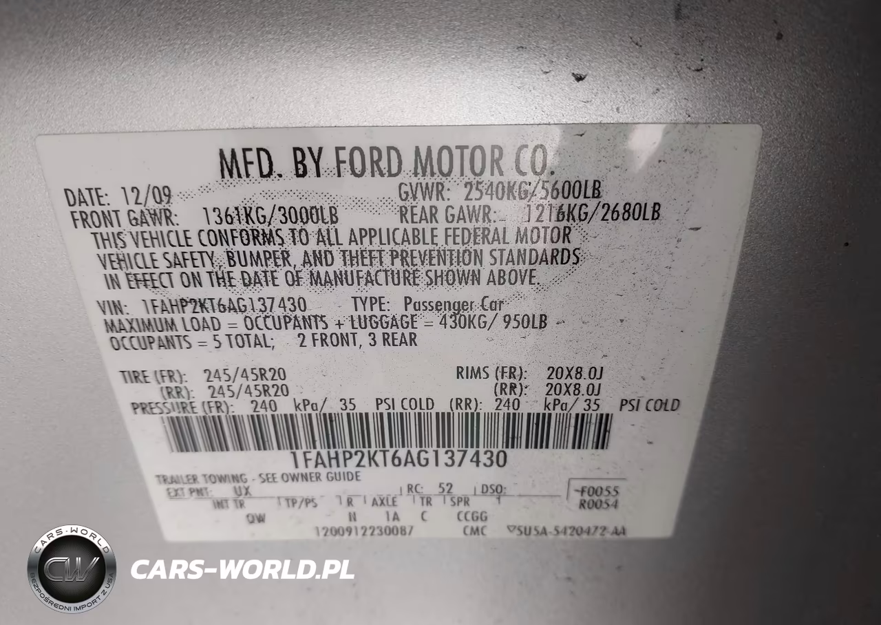 2010 Ford Taurus Sho VIN:1FAHP2KT6AG137430 - 9