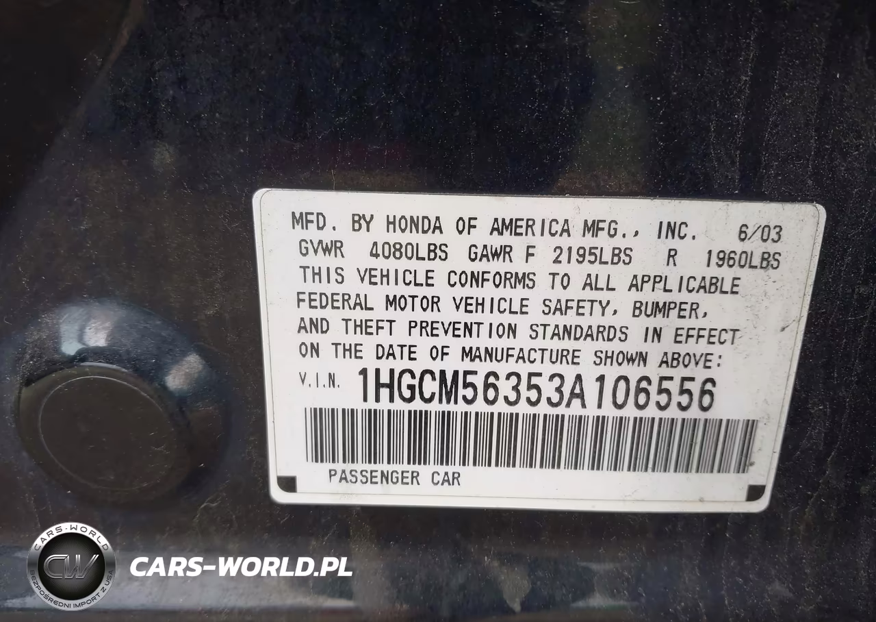 2003 Honda Accord 2.4 Lx VIN:1HGCM56353A106556 - 9