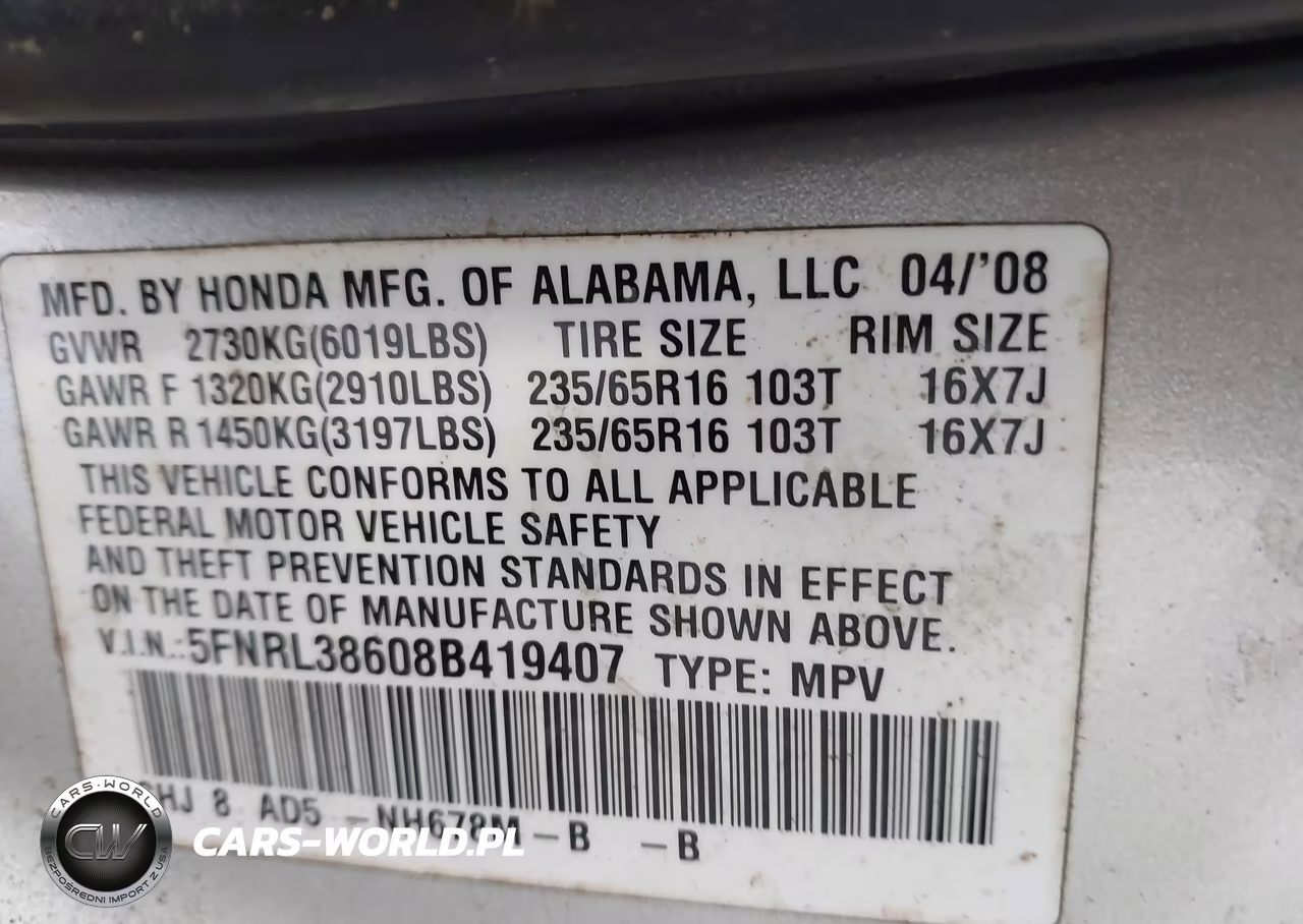 2008 Honda Odyssey Ex-L VIN:5FNRL38608B419407 - 9