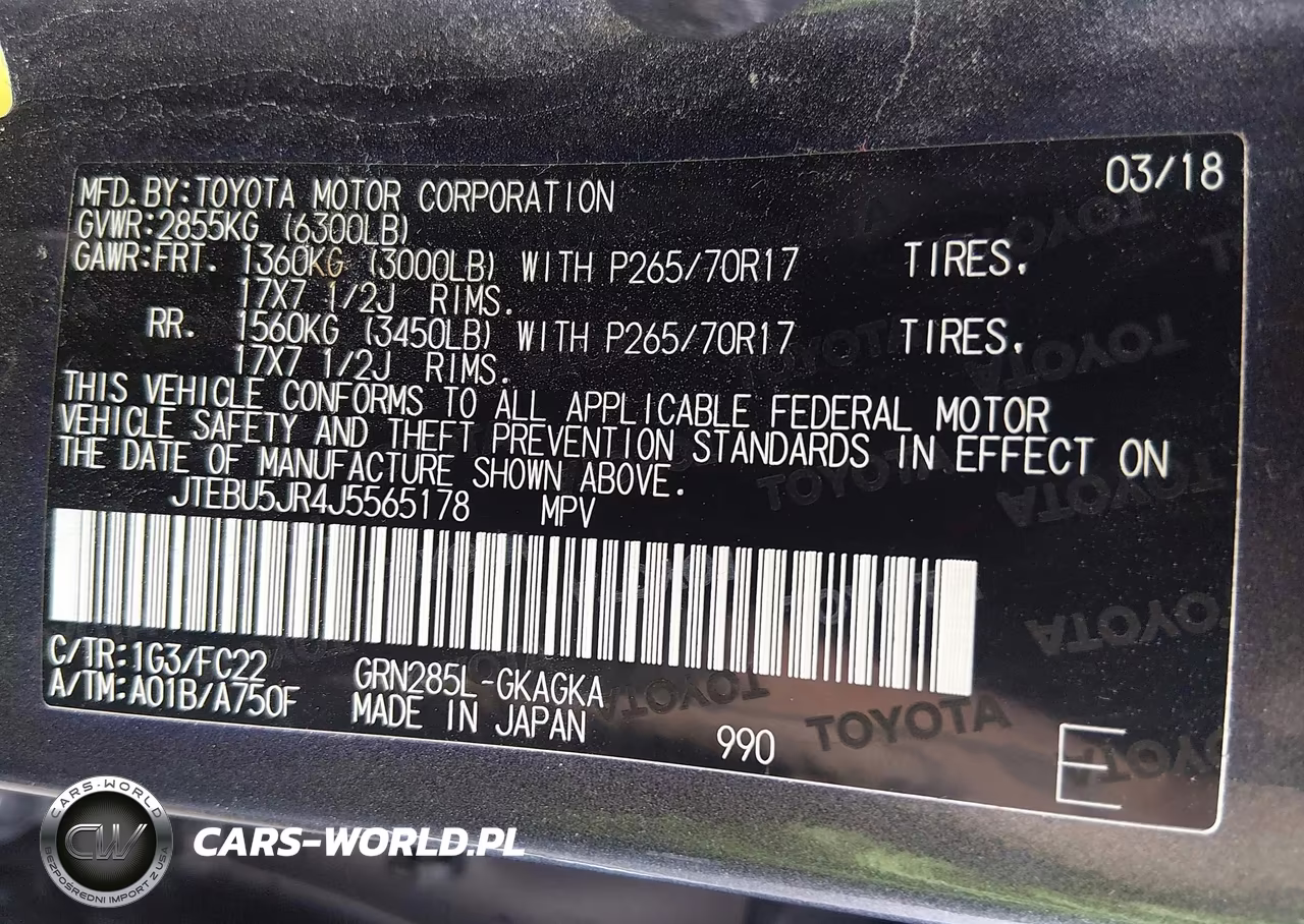 2018 Toyota 4Runner Trd Off Road VIN:JTEBU5JR4J5565178 - 9