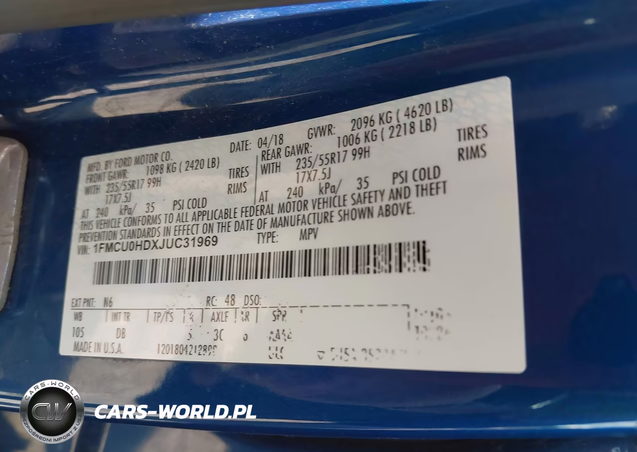 2018 Ford Escape Sel VIN:1FMCU0HDXJUC31969 - 9
