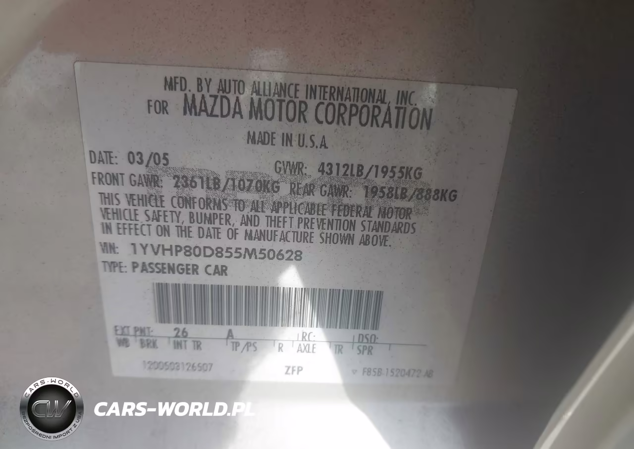 2005 Mazda Mazda6 S Sport VIN:1YVHP80D855M50628 - 9