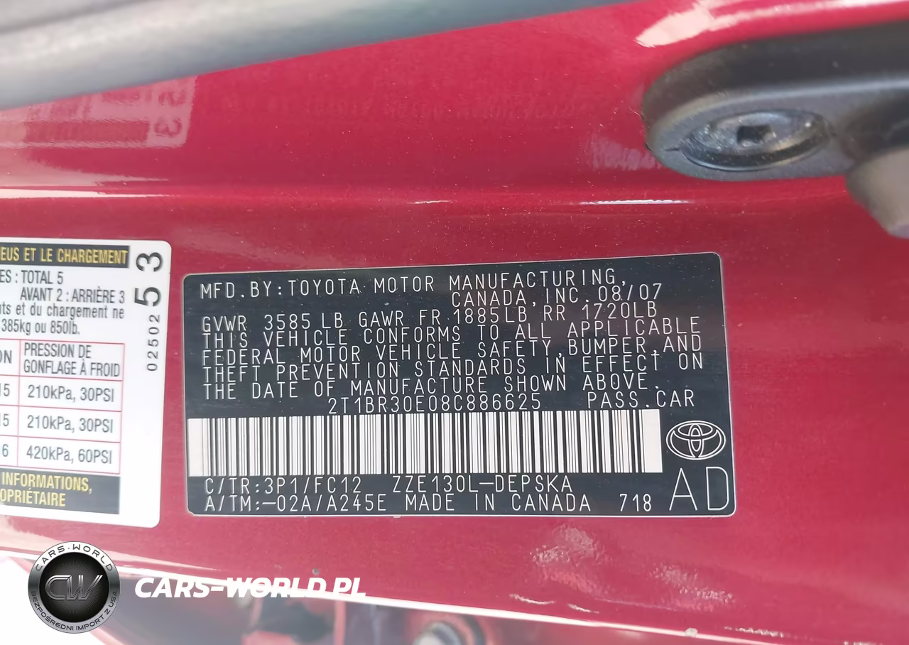 2008 Toyota Corolla S VIN:2T1BR30E08C886625 - 9