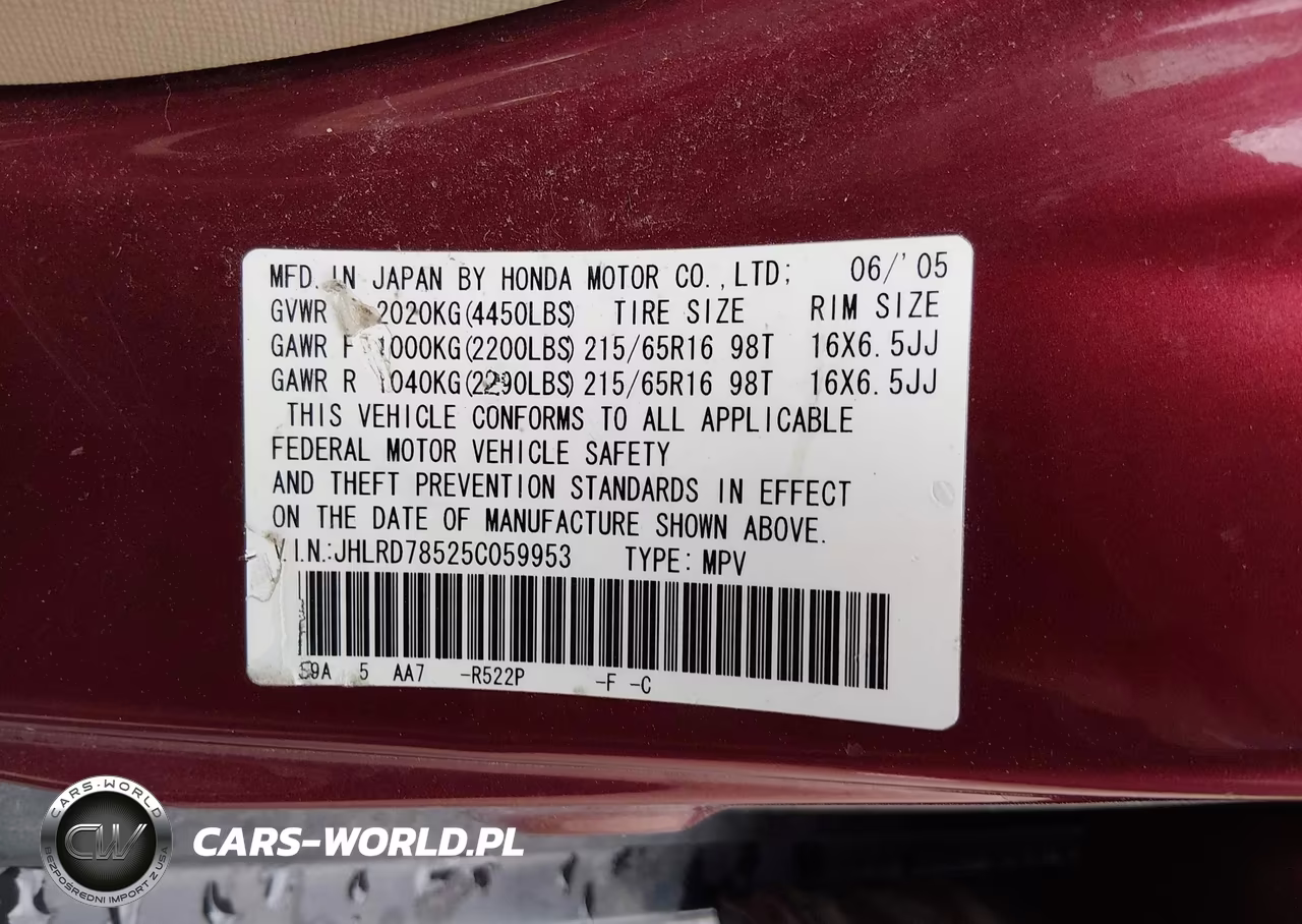 2005 Honda Cr-V Lx VIN:JHLRD78525C059953 - 9