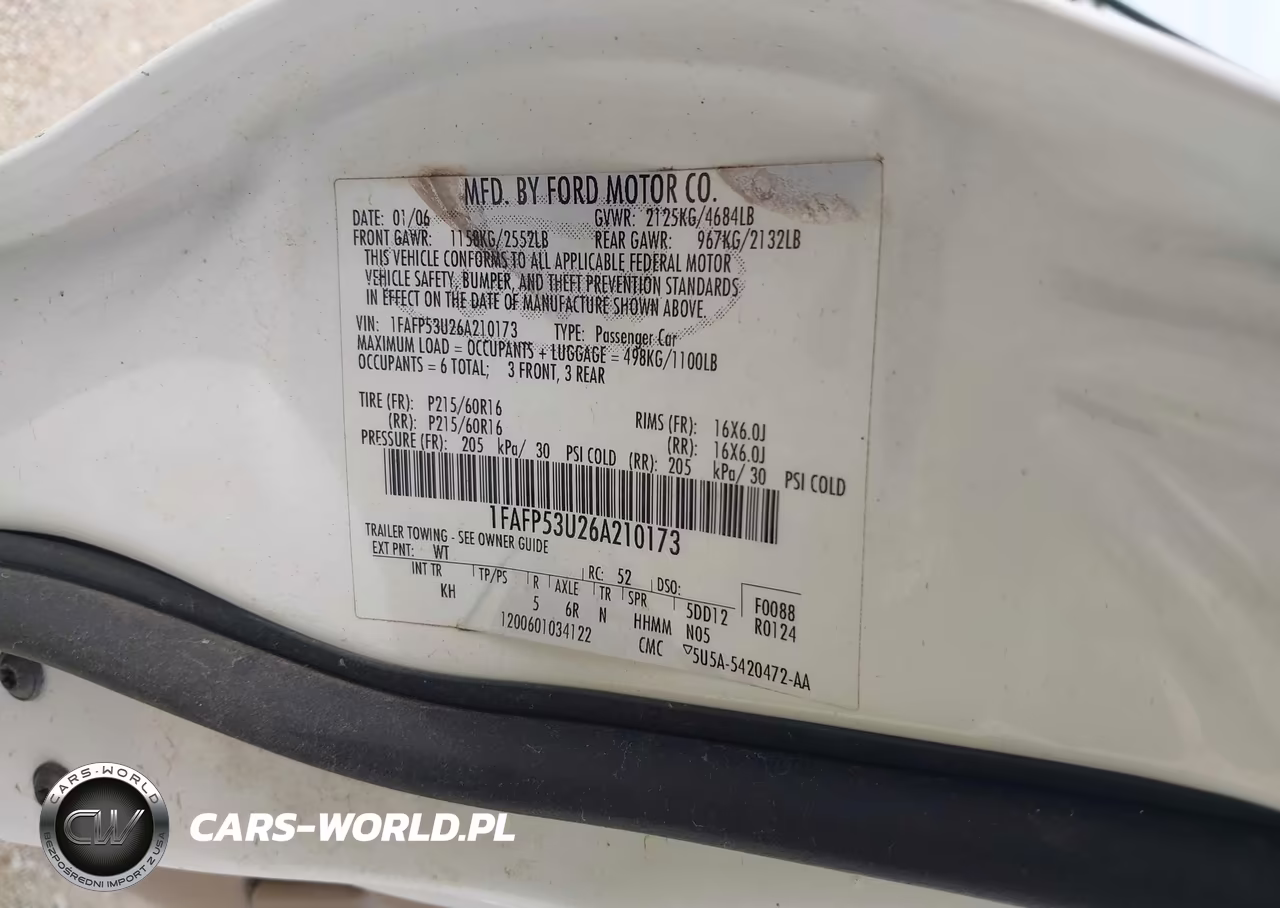 2006 Ford Taurus Se VIN:1FAFP53U26A210173 - 9