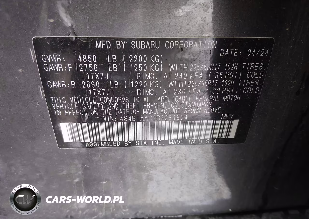 2024 Subaru Outback VIN:4S4BTAAC9R3281804 - 9