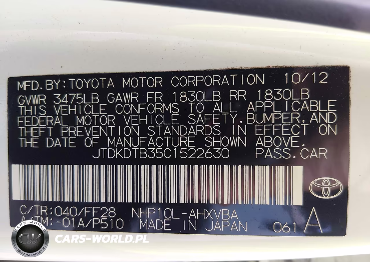 2012 Toyota Prius C Two VIN:JTDKDTB35C1522630 - 9
