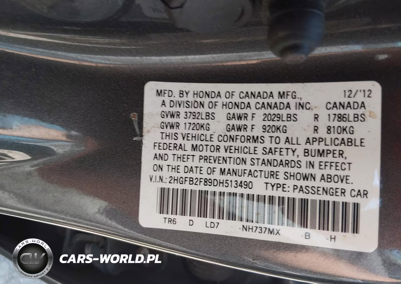 2013 Honda Civic Ex VIN:2HGFB2F89DH513490 - 9