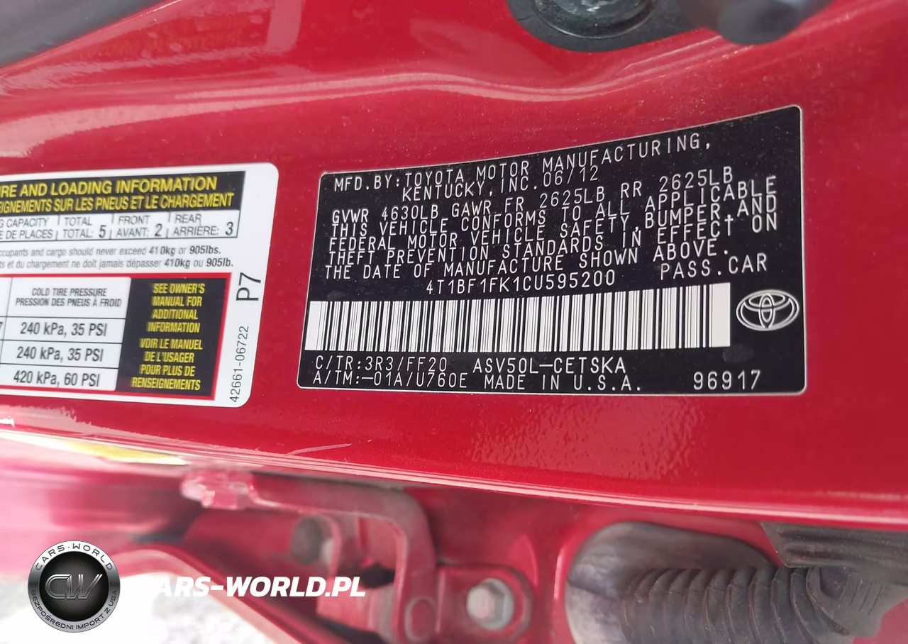 2012 Toyota Camry Se VIN:4T1BF1FK1CU595200 - 9